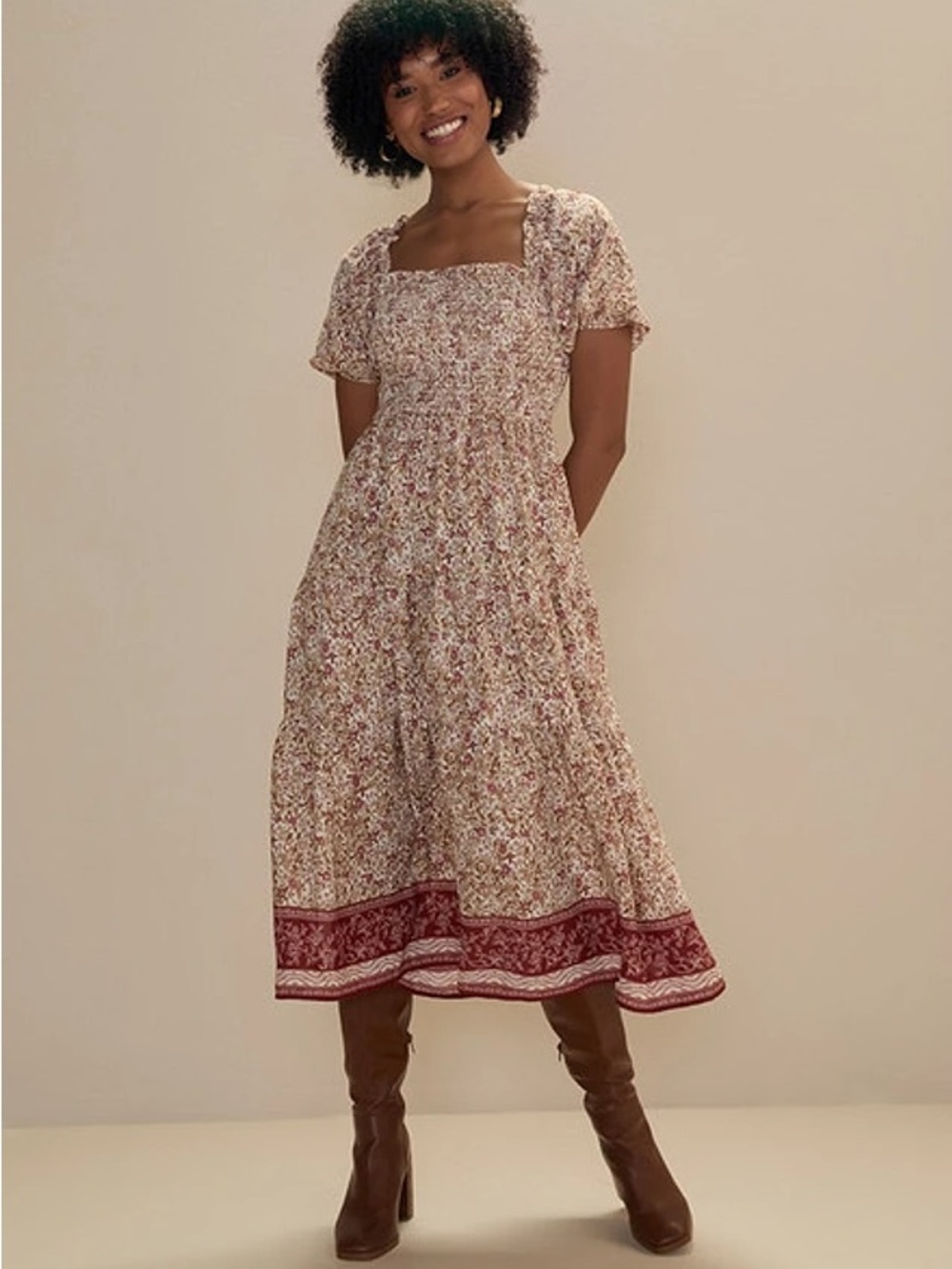 Francesca's Collections Floral Smocked Midi dress